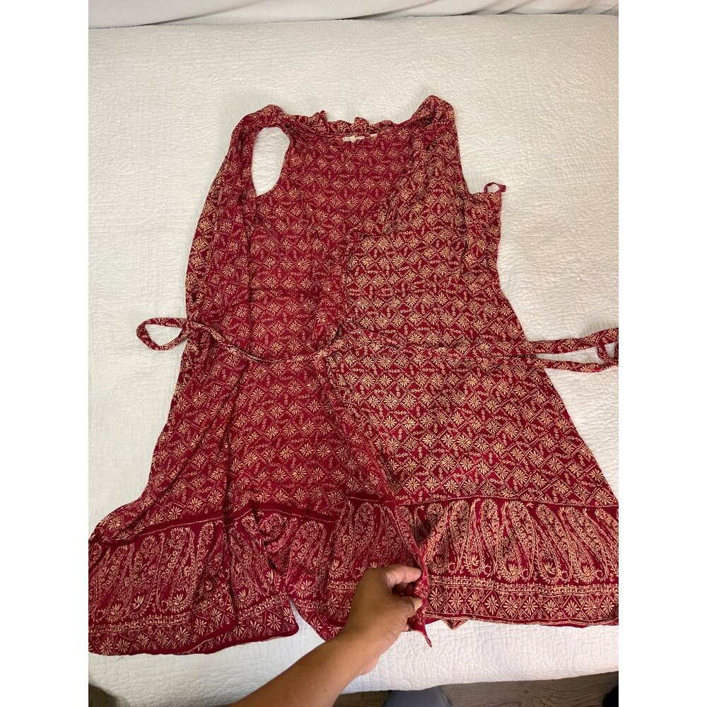 Fat Face Wrap Around Waist Gypsy Geo Print Dress Bottom Tier Burgundy Sleeveless - Picture 9 of 12